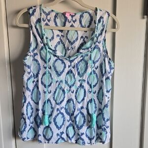 Lilly Pulitzer Lauren Tank Top In Blue and Aqua Ikat